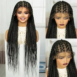 28" Braided full lace wig, box braids, long black braids, NWT  baby hair